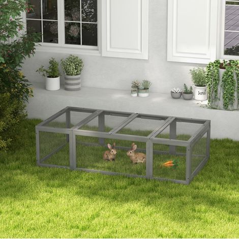 Grauer Outdoor-Kaninchenstall aus Holz 180 x 90 x 48 cm mit aufklappbarem Dach HAVRYA (1/4)