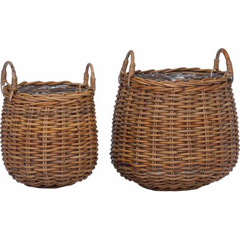 Blumentopf Körbchen mit Speicher 2 pcs Braun Lacak Rattan vidaXL