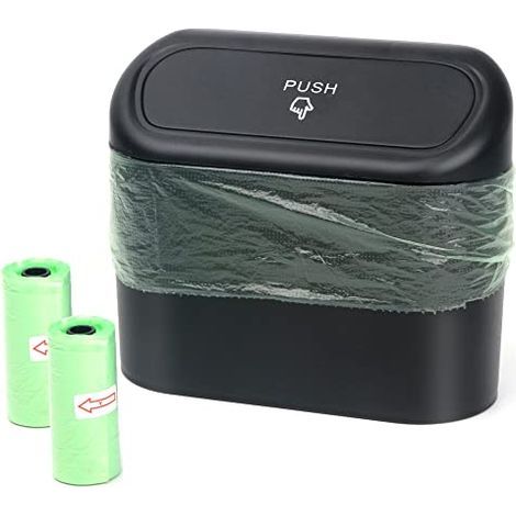 Petite Poubelle de Voiture avec Couvercle, Étanche, Boîte de Rangement Suspendue Portable, pour Bureau (Black-1pc) (1/4)