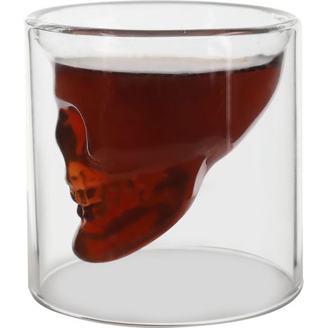 2 Verre à shot, forme crâne, double paroi, 75 ml, pour whisky vin cocktail (1/5)