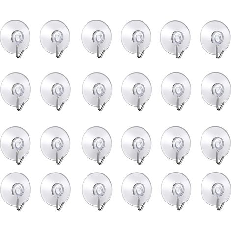 Lot de 24 Crochet Muraux avec Ventouse d'Aspiration,Petites Ventouses Plastiques avec Crochet Ronde pour Salle de Bains et Cuisine (Lot de 24 pcs ventouse)