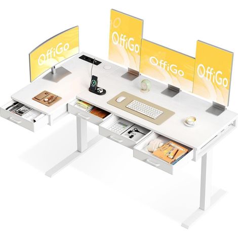 Eckschreibtisch Höhenverstellbar Elektrisch LForm 160 x 80 cm Weiß (1/5)