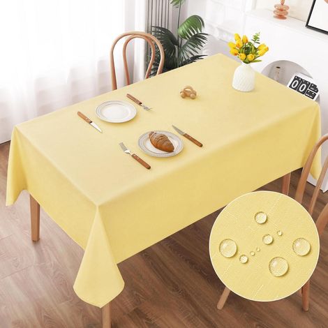 Nappe lavable aspect lin 135x180cm Jaune, hydrofuge, résistant aux rayures