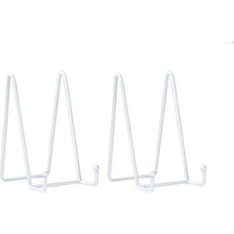 Présentoir à assiettes - Ensemble de 2 pièces - Métal - Support - Assiettes décoratives - Assiettes et livres - Blanc (1/5)