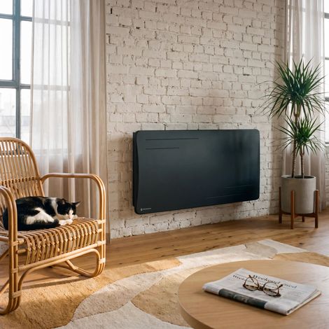 Radiateur électrique connecté 1500W à inertie sèche céramique horizontal Noir Alice