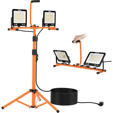 Projecteur de chantier LED 300W avec trépied prise,Lampes de Travail 3 couleurs de lumière (3000K/5000K/6500K),2 têtes IP66,pied en hauteur 165cm,5m câble,idéal pour atelier, garage, extérieur (1/5)