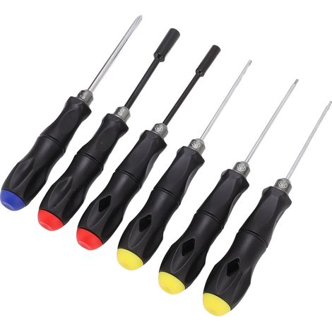 Ensemble de 6 outils de réparation pour véhicules radiocommandés (voitures, hélicoptères, drones, bateaux) en acier haute dureté avec poignée antidérapante. (1/5)
