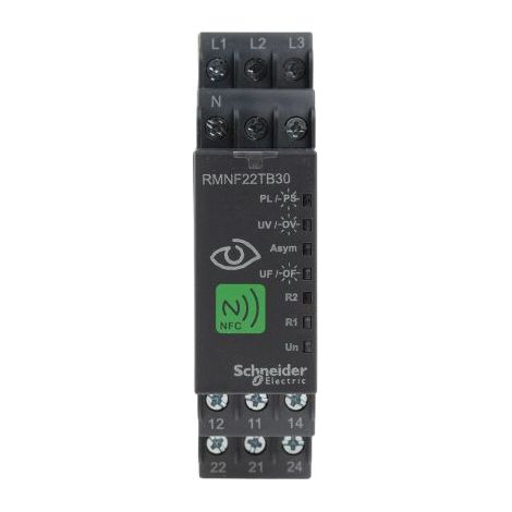 Relais de commande NFC RMNF23 triphasé 2000 VA avec temporisation réglable de 0,1 s à 1 min et protection IP40