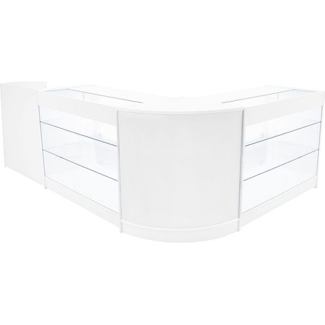 Comptoirs de Vente en MDF Blanc à LED Blancs Ensemble Aries CM60 TB60 K1200 4 Unités de Rangement Étagères Internes Portes Coulissantes Verouillables Réception Bureau Vêtements Bijoux [Clés INCLUS] (1/5)
