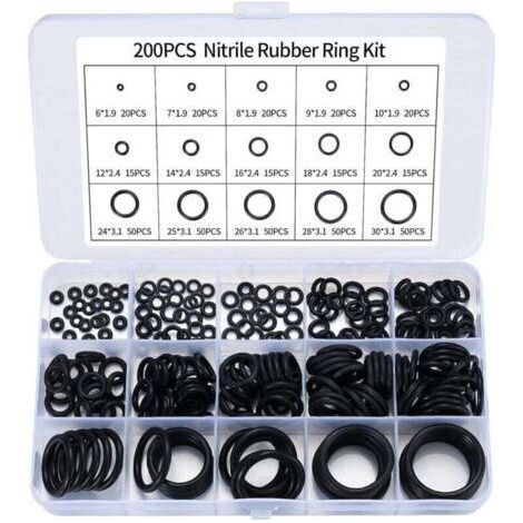 Lot de 200 joints toriques en caoutchouc nitrile assortis, joints toriques pour robinet de cuisine, plomberie, joints toriques en caoutchouc (1/4)