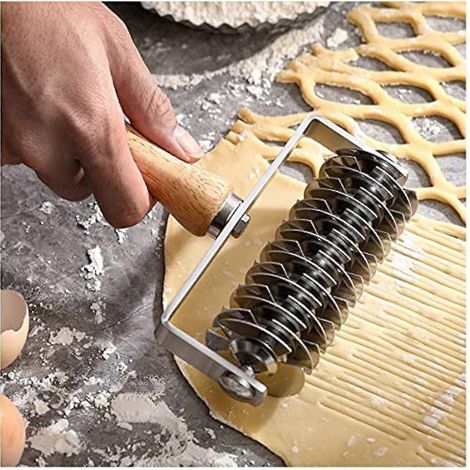 Rouleau à pâte en acier inoxydable à motif treillis pour biscuits, tartes, pizzas, pains et pâtisseries (1/5)