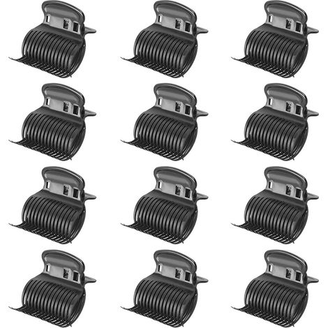 Pinces à Rouleau Chaud,12 Pack Plastique Hot Roller Clips Femmes Pinces Clips de Griffe Pinces de Rouleau de Remplacement for Hair Section Styling Salon 6  5  4CM Noir