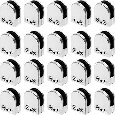 Abrazaderas para vidrio, acero inoxidable 304, ajustables para vidrio de 8-10 mm, 20 unidades, 52 mm x 43 mm x 24 mm, acabado pulido. (1/5)