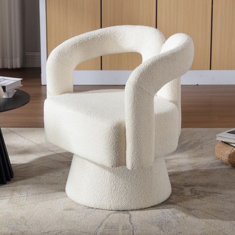 Fauteuil pivotant à 360° Accenture, fauteuil rond avec accoudoirs larges et rembourrage épais, fauteuil en tissu moelleux pour salon, chambre, bureau, salle d'attente, beige