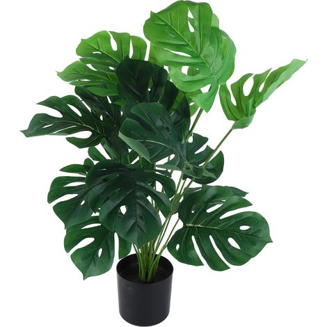 Monstera deliciosa artificielle, plante décorative en pot, 80 cm, 18 feuilles, aspect réaliste, en plastique pour une utilisation intérieure et extérieure. (1/5)