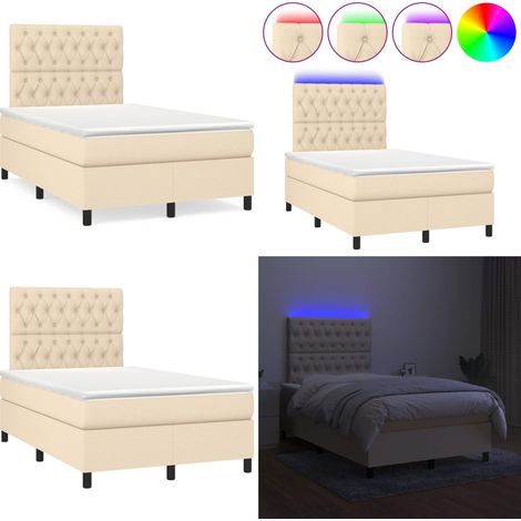 Sommier à lattes de lit matelas et LED crème 120x190 cm tissu - Sommier Tapissier - Lit Double - Matelas - Éclairage Led - Têtière Ajustable - Home & Living (1/5)