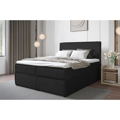 Lit Boxspring Tilia Ii - Noir - 200x200 Cm - Lit Avec Rangement - Lit Moderne - Matelas À Ressorts Bonnell (1/5)