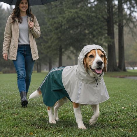 Impermeabile per cani, giacca antipioggia regolabile, impermeabile e traspirante con strisce riflettenti, apertura per guinzaglio, verde (1/5)