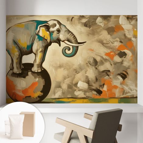 Papier peint intissé mural avec colle pour salon et chambre Décoration murale rapide - Colle incluse gratuite Éléphant abstrait 104x70 cm (1/5)