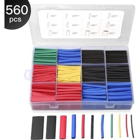 Gaine Thermorétractable 560 Pcs 12 Tailles Ratio 2:1, Eventronic Tube Thermorétractable 1-13mm Kit (1/4)