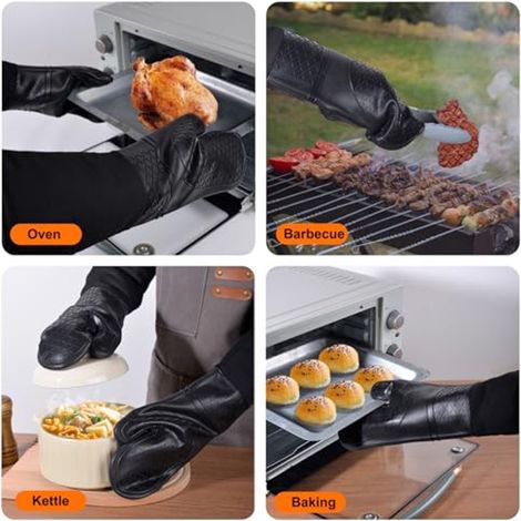 Guanti da forno extra lunghi in silicone, resistenti al calore, imbottiti con superficie antiscivolo, per grigliare, cuocere al forno, cucinare e fare barbecue, 1 paio, 40 cm (1/3)
