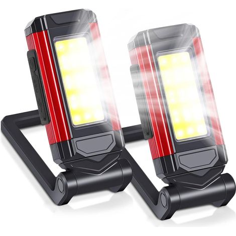 2 Pièce Lampes LED Rechargeables,Torche LED magnétique,Lampe d'inspection,Lampe Torche Magnétique d'extérieur,Support Rotatif à 360° et crochet pliable à 240°,pour Auto, Atelier, Camping et Urgences