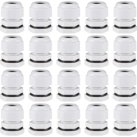 M20x1.5 Presse-étoupe 6mm-12mm Fil Trou Imperméable Nylon Joint Réglable Contre-écrou avec Rondelle Blanc 20Pcs (1/5)