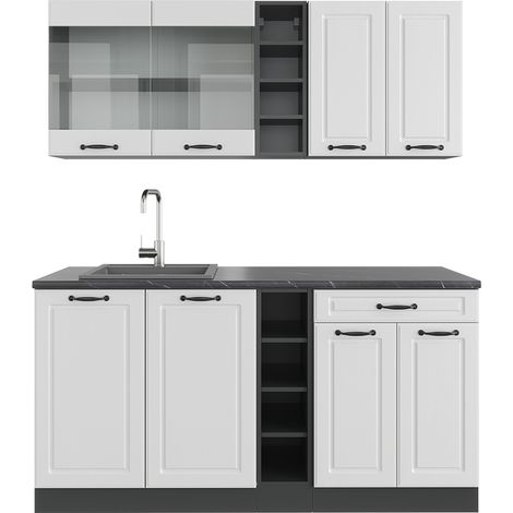 Cucina completa R-Line, Bianco casa di campagna/antracite, 160 cm , PL Antracite, Vicco