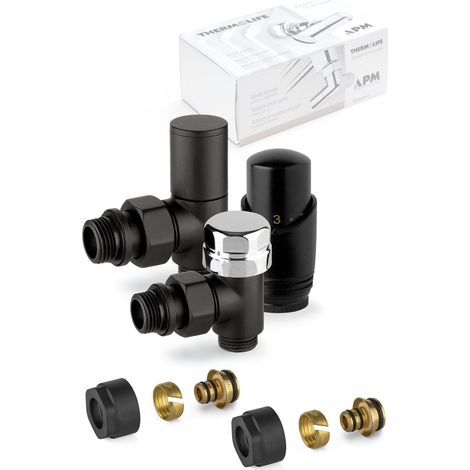 Kit de vanne thermostatique d'ameublement noire avec raccord pour tuyau multicouche APM 100KNN 015 M 16 12  Noir