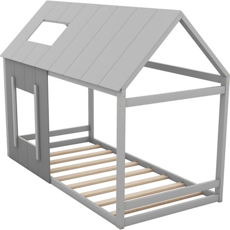 Lit enfant 90 x 200, lit enfant en forme de maison, lit simple plat avec toit et fenêtre, gris foncé + gris clair (ETA:12/8) (1/5)