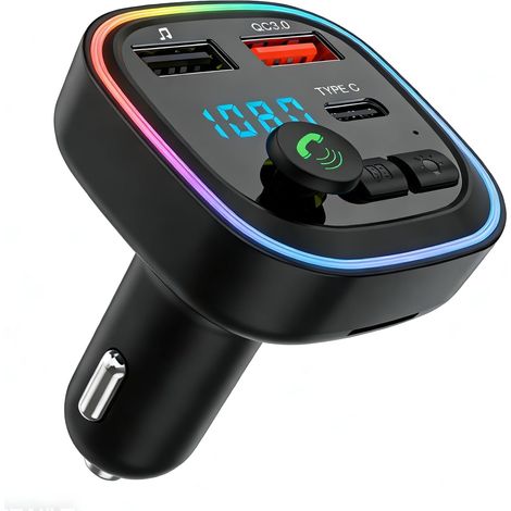 Transmetteur FM Bluetooth Voiture, Adaptateur Radio MP3 avec 2 Ports USB 5V/3A, Chargeur Rapide PD 20W QC3.0 + Type C, Appel Mains Libres, Prise Allume Cigare USB C pour Voiture (1/4)