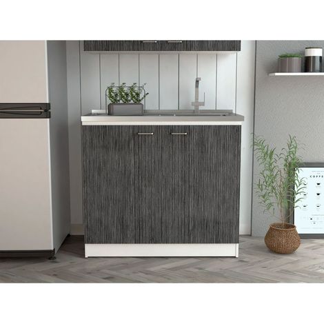 Meuble lave-vaisselle Napoles en mélaminé avec 2 portes, 2 étagères et plan de travail en inox, multicolore, 90 cm X 100 cm X 52 cm (1/5)
