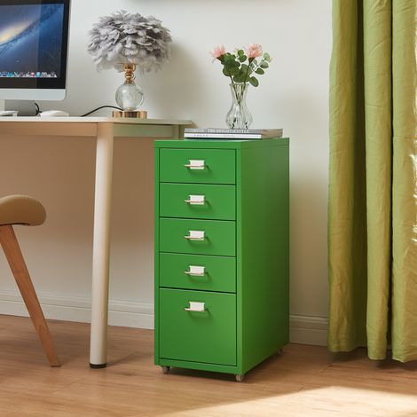 Cassettiera Kökar in Acciaio Mobile Archivio con 5 Cassetti e Rotelle - Verde Mela [en.casa] (1/5)