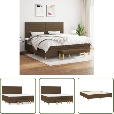 The Living Store Sommier à lattes de lit avec matelas Marron foncé 200x200 cm - Lit Double - Lit Plateforme - Matelas À Ressorts Ensachés - Têtière Ajustable - Canapé Lit (1/5)
