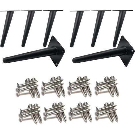 8 pieds de table obliques,Pieds d'armoire en métal,Pieds de meubles de cône,Acier inoxydable,Noir peint 20cm de hauteur,Remplacement silencieux antidérapant pour canapés, Tables et autres pieds (1/4)