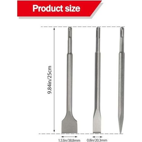 Ensemble de 3 burins SDS, foret à raclage, burin à détartrage, burin pointu, burin plat, burin large pour marteau perforateur et retrait de carrelage (1/5)