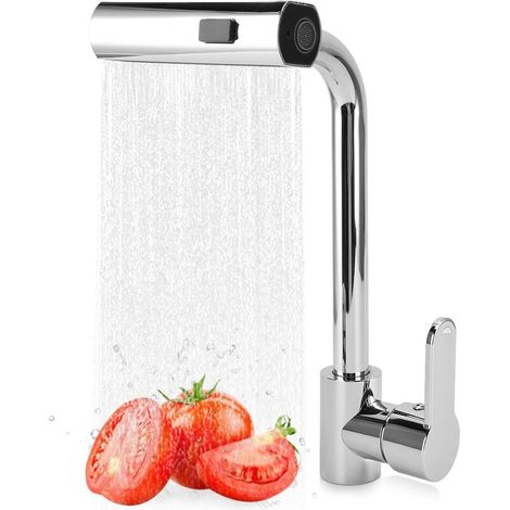 Mitigeur de Cuisine Cascade, Robinet de Cuisine en Cuivre 3 Modes D'eau, Robinet D'évier de Cuisine à Poignée Unique, Robinet D'évier Pivotant à 360 Degrés, Siège de Valve (Argent) (1/5)