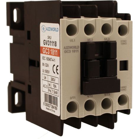 Contattore Motore 3P 3M, Teleruttore Trifase Industriale AC 380V 3NO, Bobina 220V AC, Contatto Ausiliare 1NO+1NC, IP20 (18A)