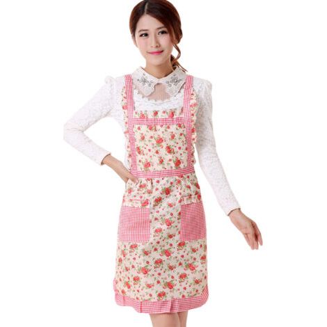 Tablier Princesse à fleurs rouges - Tablier de chef de cuisine/restaurant - Avec poches (1/5)