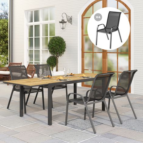 Ensemble 4 chaises jardin empilables en acier en treillis respirant - Dimensions: 54x71x93 cm - Couleur: Noir