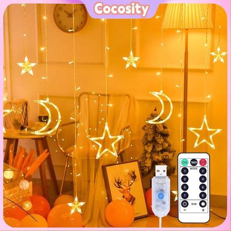 Cocosity Rideau lumineux LED rideau lumière étoile lune fenêtre lumières deco lampe Télécommande USB chaud de 3,5 mètres (1/5)