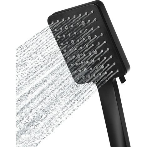 Soffione doccia ad alta pressione con 6 tipi di getto, soffione doccia potente, soffione doccia ampio a risparmio idrico, nero (1/4)