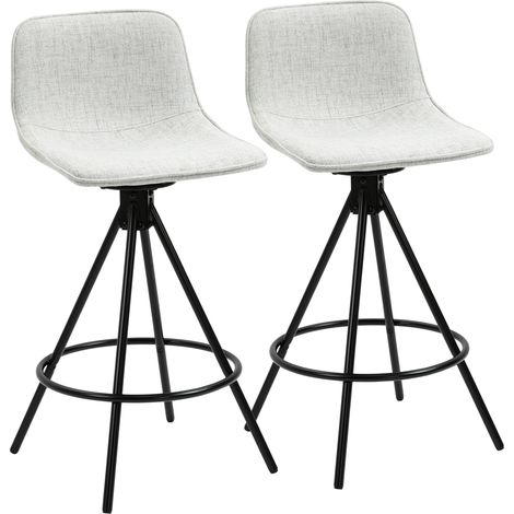 Ensemble de 2 tabourets de cuisine hauts avec siège pivotant tapissés rembourrés 41,5x47,5x90 cm gris clair (1/5)