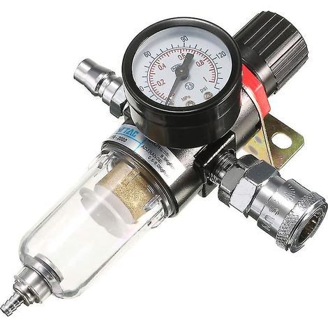 Kit d'outils comprenant un filtre pour compresseur d'air 1/4", un séparateur d'eau, un régulateur et un manomètre. (1/5)
