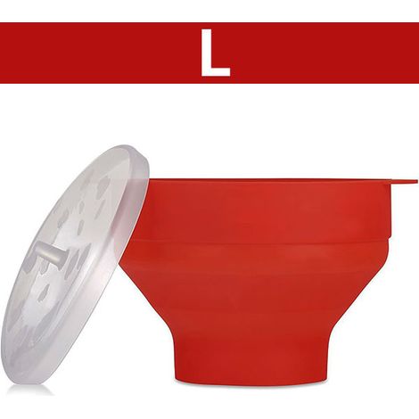 Popper à pop-corns pour micro-ondes en silicone - Sans BPA, pliable avec couvercle, résistant au lave-vaisselle et adapté au micro-ondes - L-Red (1/5)