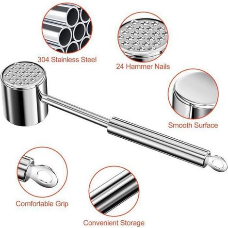 Attendrisseur de Viande en 304 Acier InoxydableMarteau a Viande de Cuisine Double Face pour Mnagre Marteau Steak Arge ATTENDRISSEUR (1/3)