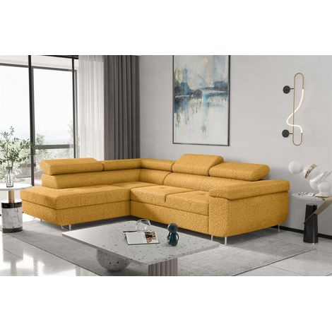 Ecksofa Sofa JADE Stoff Ascot Senfgelb mit Schlaffunktion Ottomane Links (1/2)
