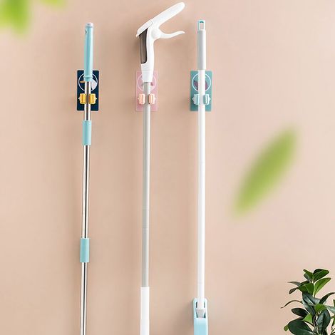 [Wandhalterung für Besen und Mopp] Wandmontierter Reinigungsständer mit Rollen und ABS+PVC-Halterung – 1 Stück (1/5)