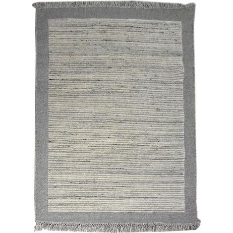 Authentique tapis noué main en laine 120x170 gris et beige motif Scandinave LOUNALI (1/5)