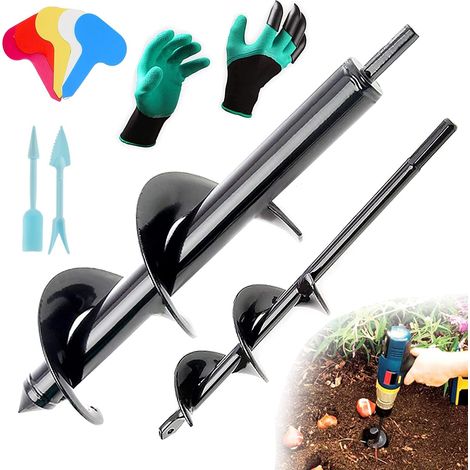 Garden Auger Drill Bit 2 Pieces, Diameter 80 mm x 300 mm + Ø40 mm x 220 mm Spiral Garden Drills, Practical Planting Tool for Quickly Making Holes and Planting Flowers Trees Shrubs (1/5)